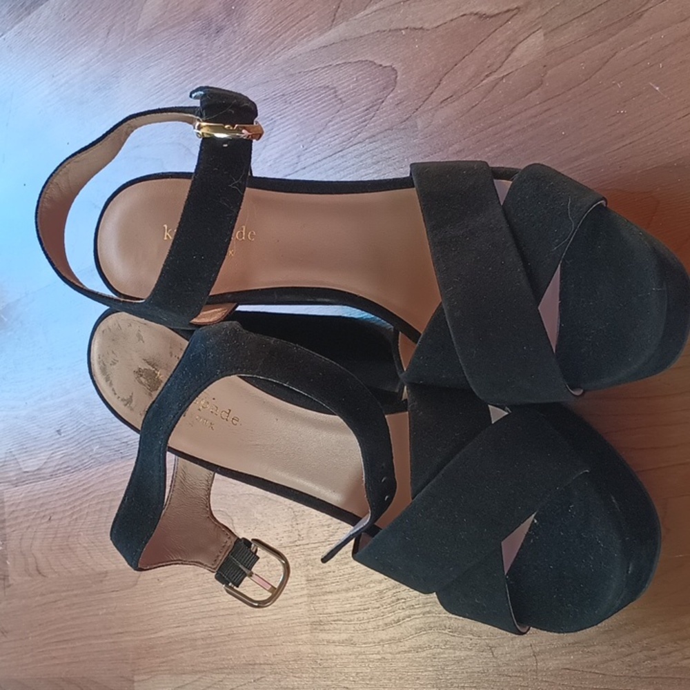 kate spade Black Suede Crisscross Platform Sandals with Ankle Strap